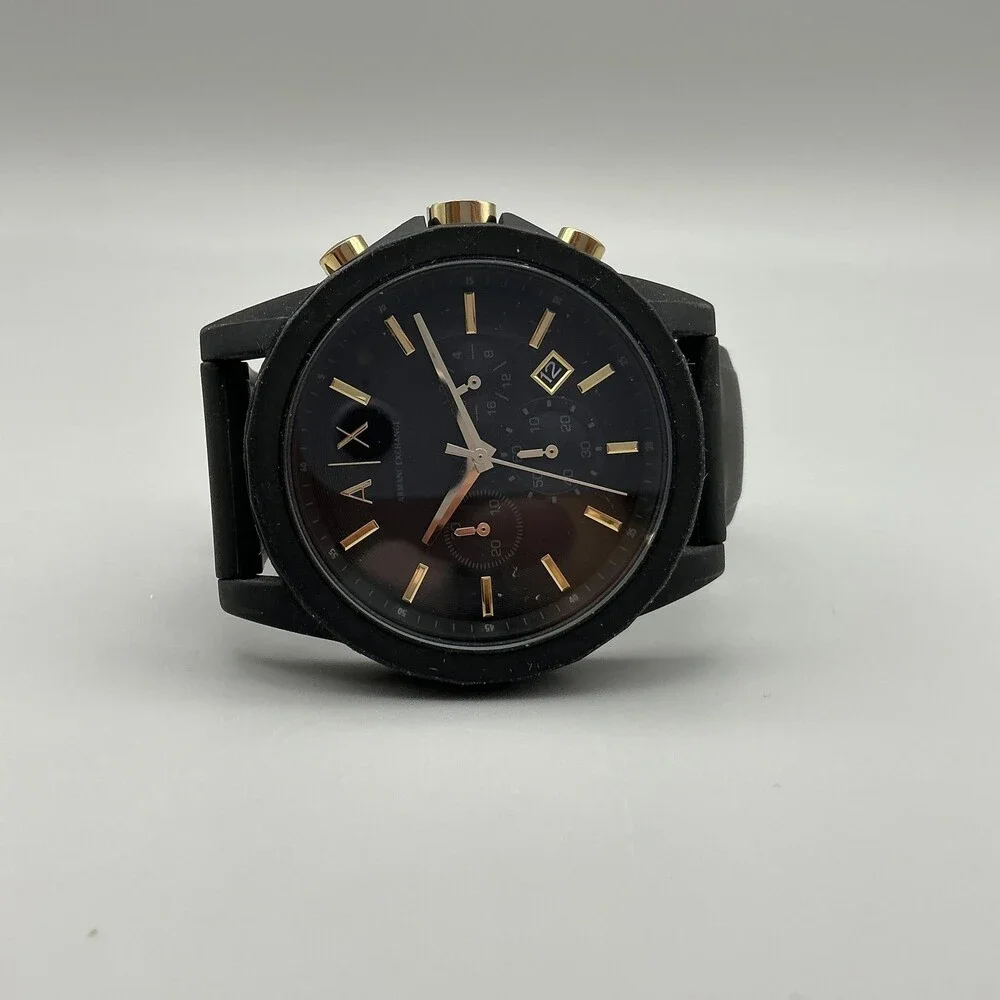 Armani Exchange Mens Watch 45mm Black Dial Chronograph Date Gold Tone New Batt